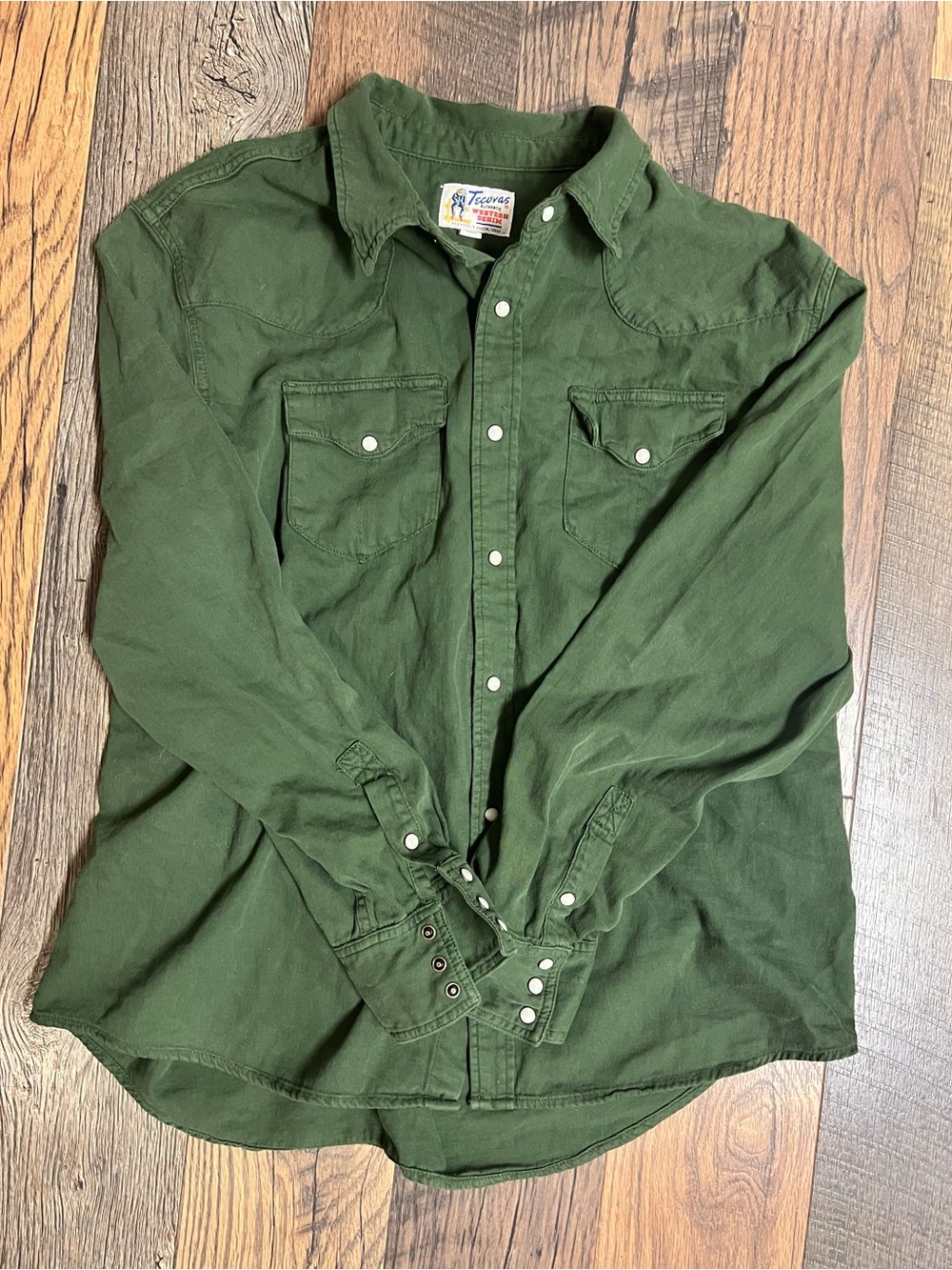 Tecovas Men’s Western Pearl Snap Button Down Shirt Olive Green - Size XL
